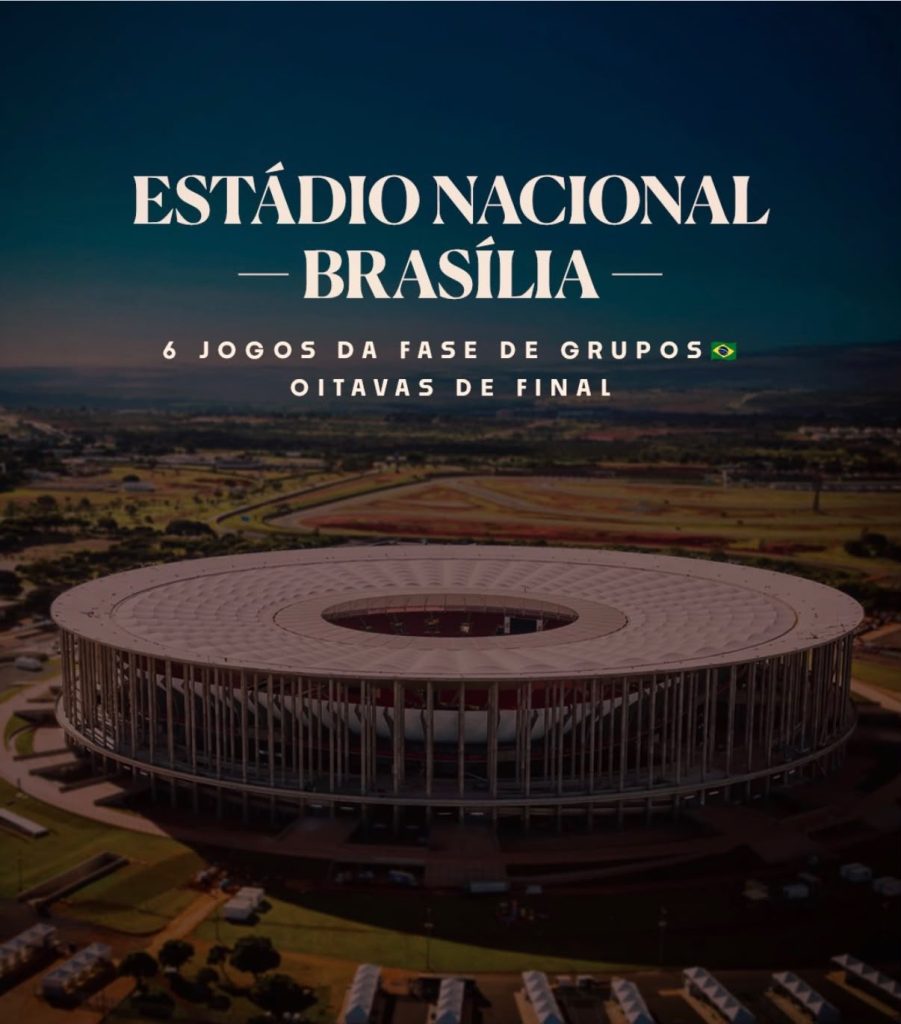 Palco candango: Estádio Nacional Mané Garrincha receberá seis jogos da fase de grupos e uma partida das oitavas de final da Copa do Mundo Feminina 2027. Crédito: Divulgação / CBF
